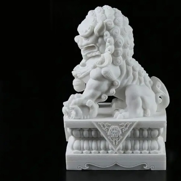 Stone Lion Statues, A Pair of Marble Feng Shui Guardian Lion Statues